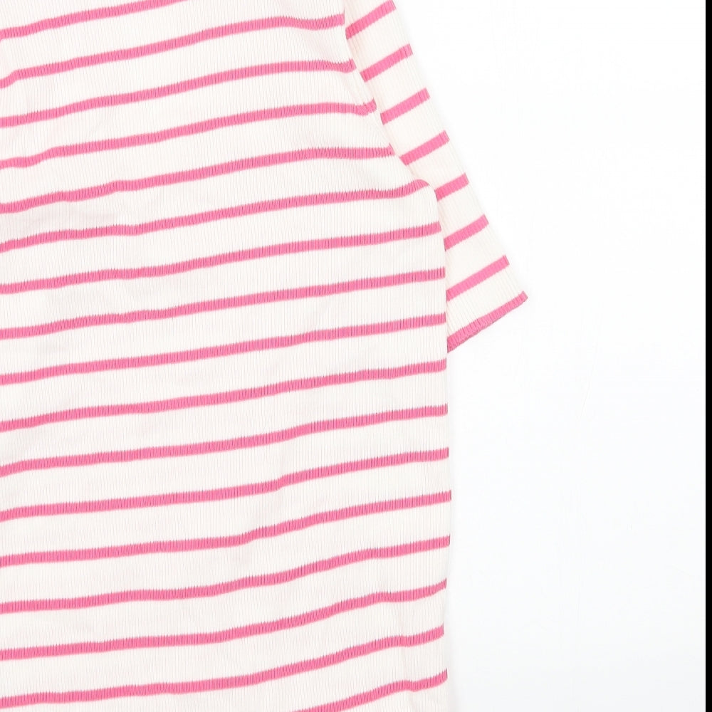 Marks & Spencer Womens Pink Collared Striped Cotton Pullover Jumper Size M - Ribbed