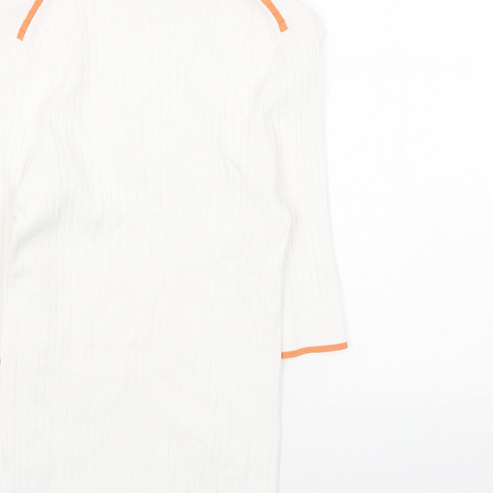 Marks & Spencer Womens White Collared Viscose Pullover Jumper Size 8 - Ribbed