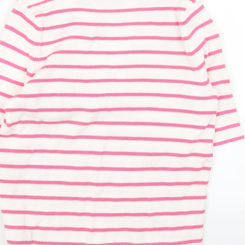 Marks & Spencer Womens White Collared Striped Acrylic Pullover Jumper Size M