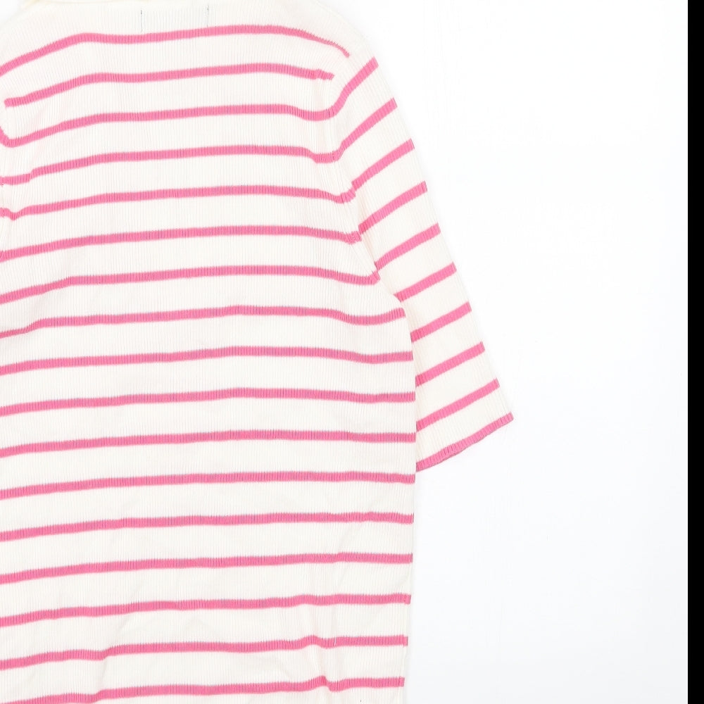 Marks & Spencer Womens Pink Collared Striped Acrylic Pullover Jumper Size M