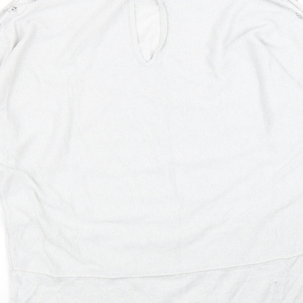 NEXT Womens Grey Viscose Basic Blouse Size 10 Boat Neck - Split Sleeve Detail