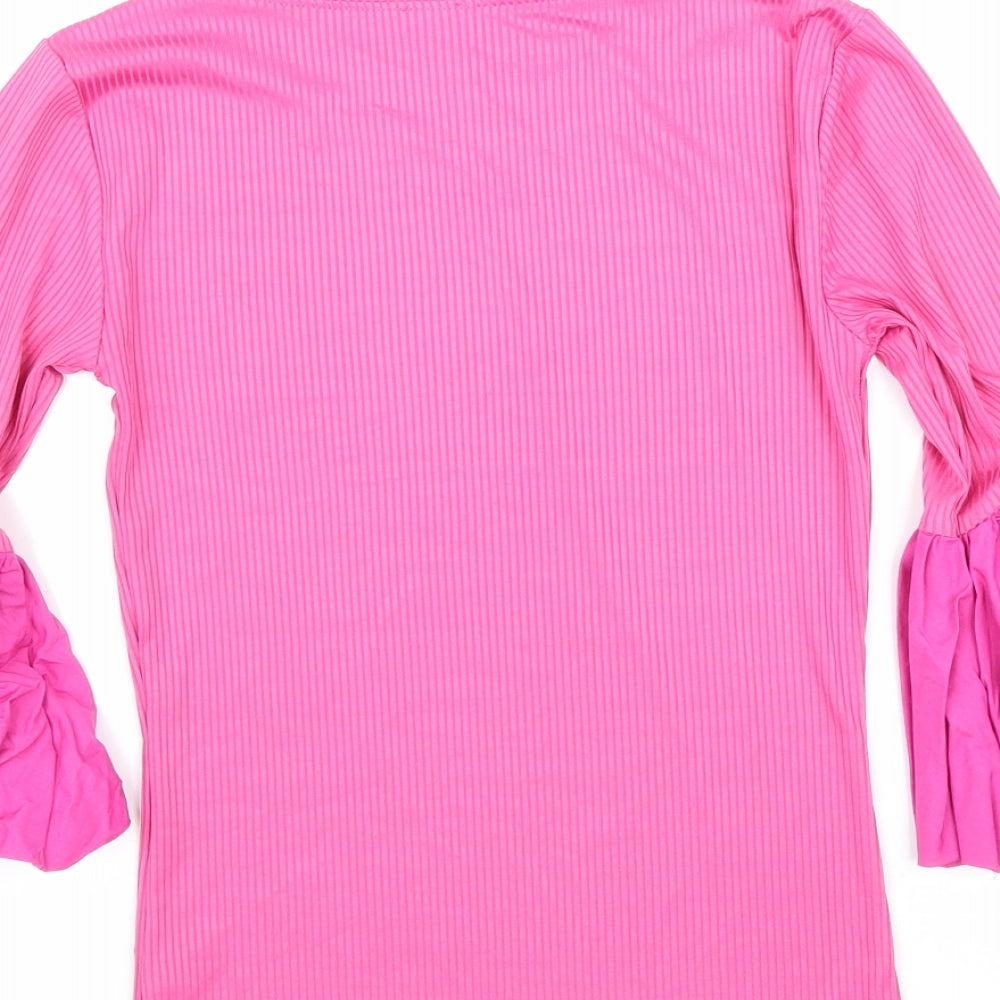 River Island Womens Pink Polyester Basic Blouse Size 8 Round Neck