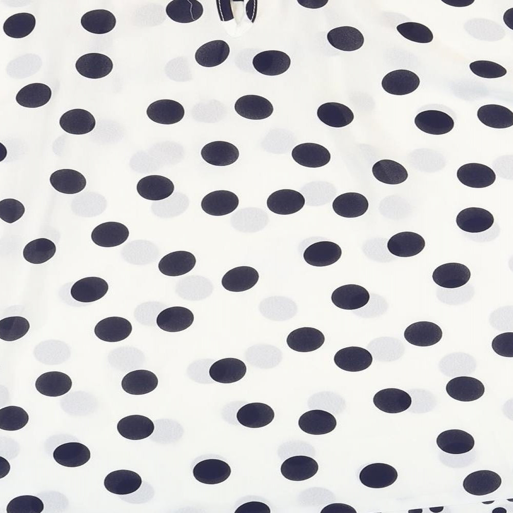 BIllie & Blossom Womens White Polka Dot Polyester Basic Blouse Size 10 Boat Neck