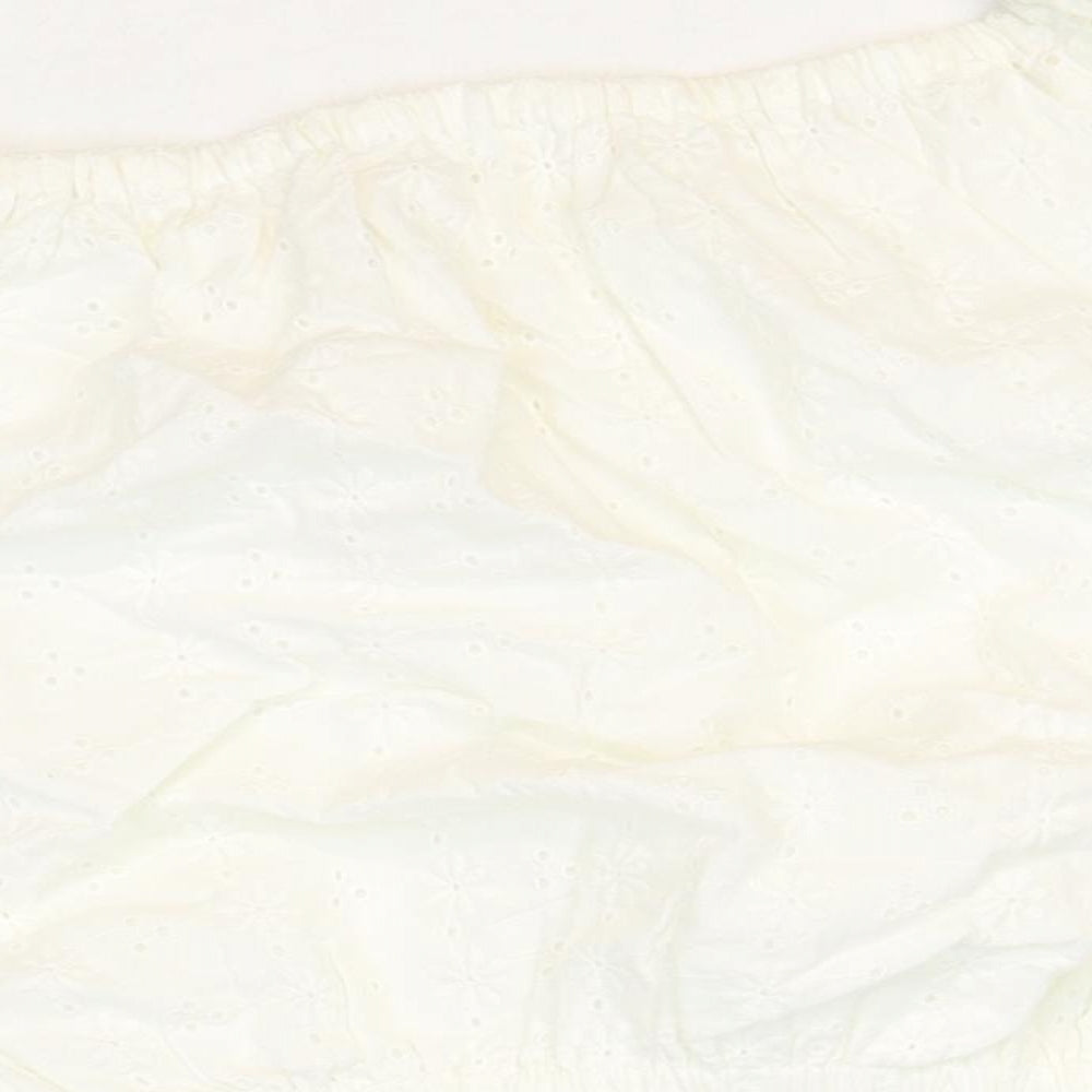 Marks & Spencer Girls White 100% Cotton Cropped T-Shirt Size 12-13 Years Square Neck Pullover