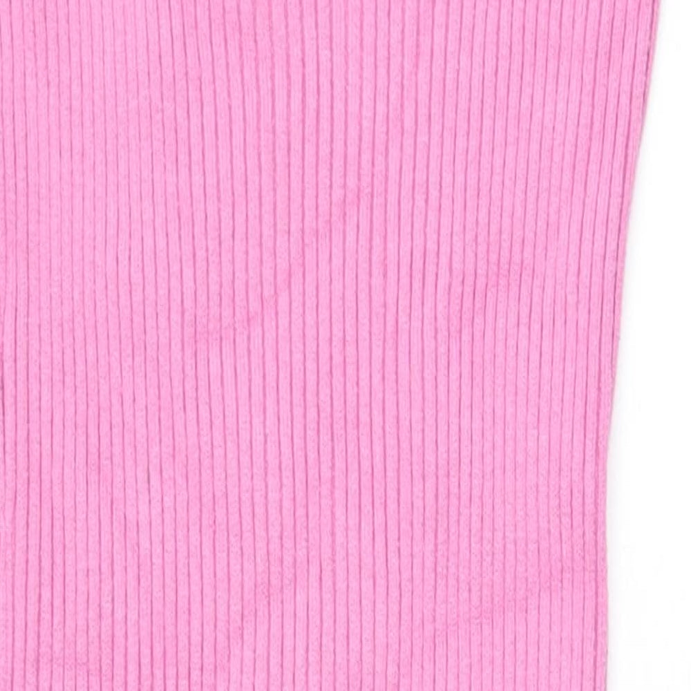 Preworn Womens Pink Viscose Bodycon Size L Square Neck Pullover - Chain Straps Ribbed