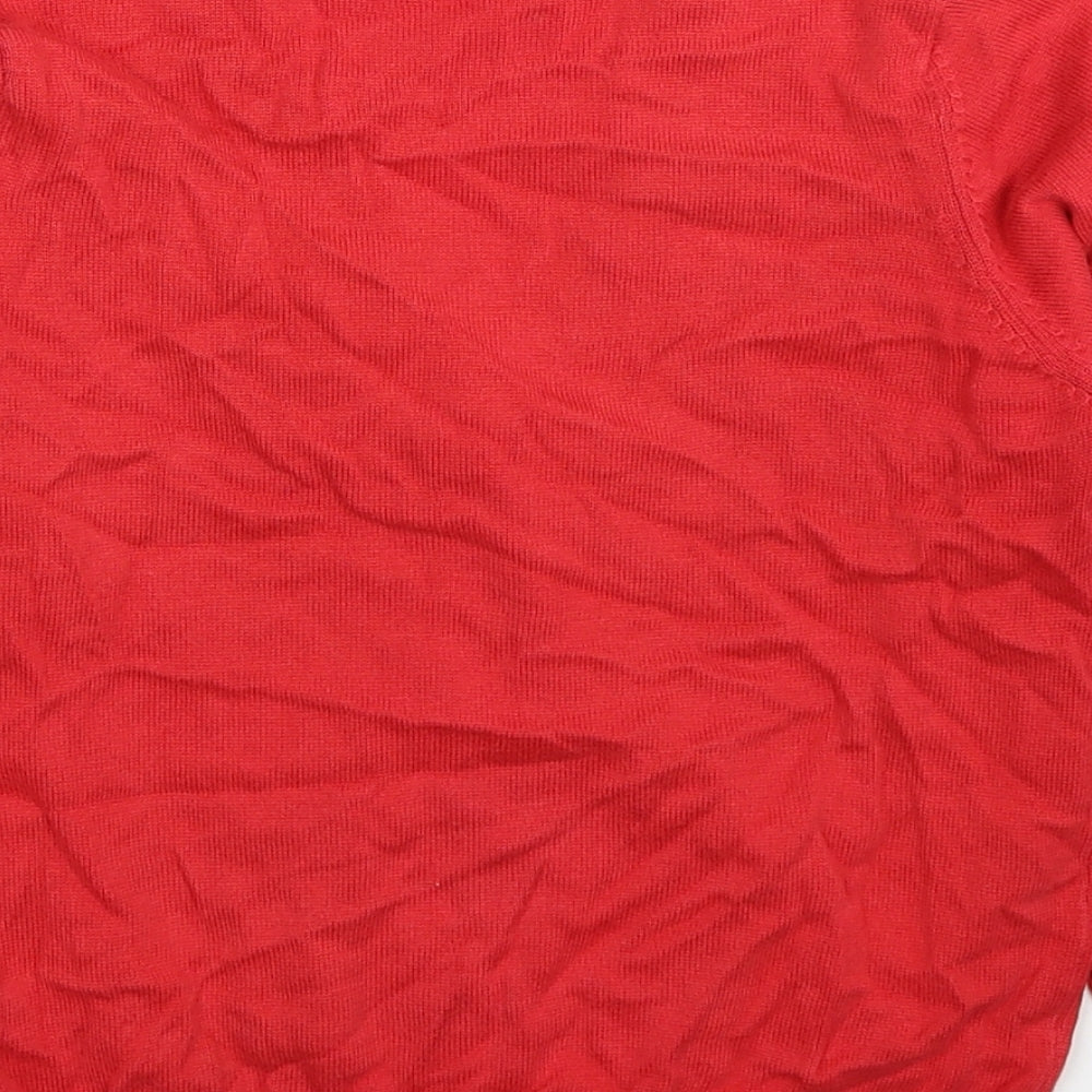 Marks & Spencer Boys Red V-Neck Cotton Cardigan Jumper Size 8-9 Years Button