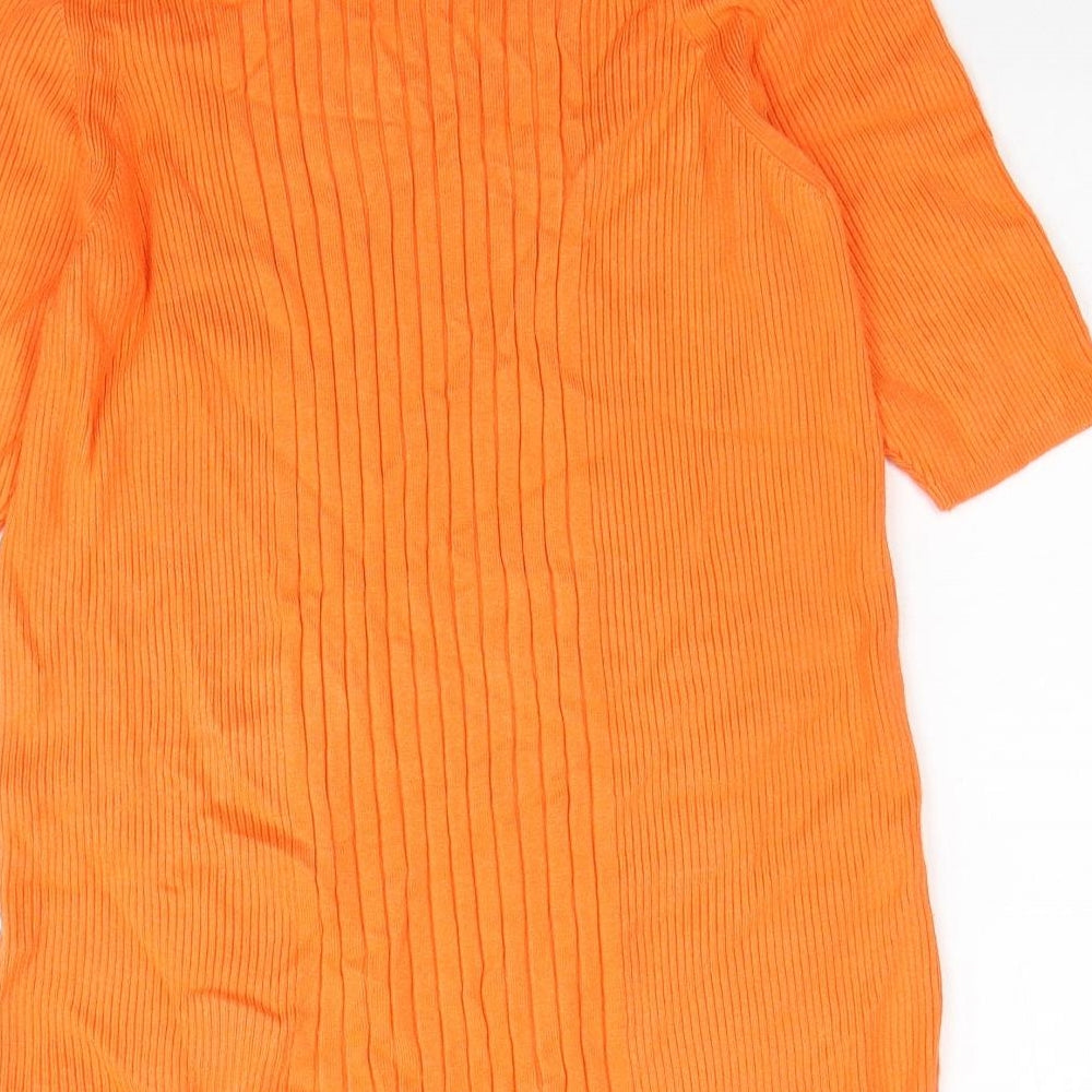 Marks & Spencer Womens Orange Scoop Neck Viscose Pullover Jumper Size L - Ribbed
