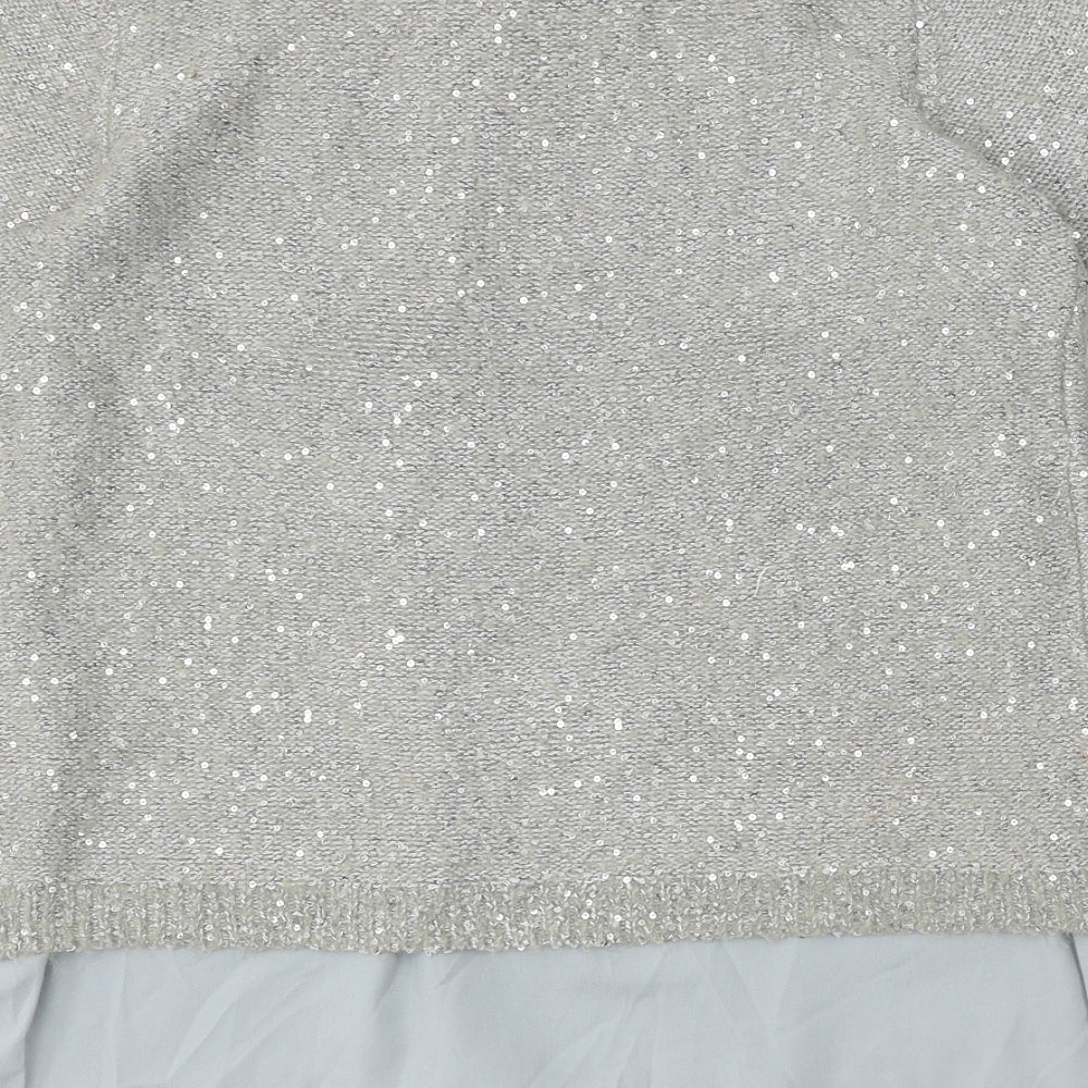 Yumi Womens Grey Scoop Neck Polyester Pullover Jumper Size S - Chiffon Hem