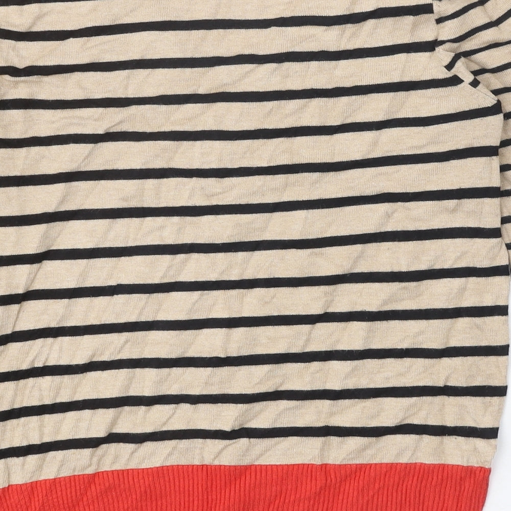 M&Co Womens Beige V-Neck Striped Viscose Pullover Jumper Size 12