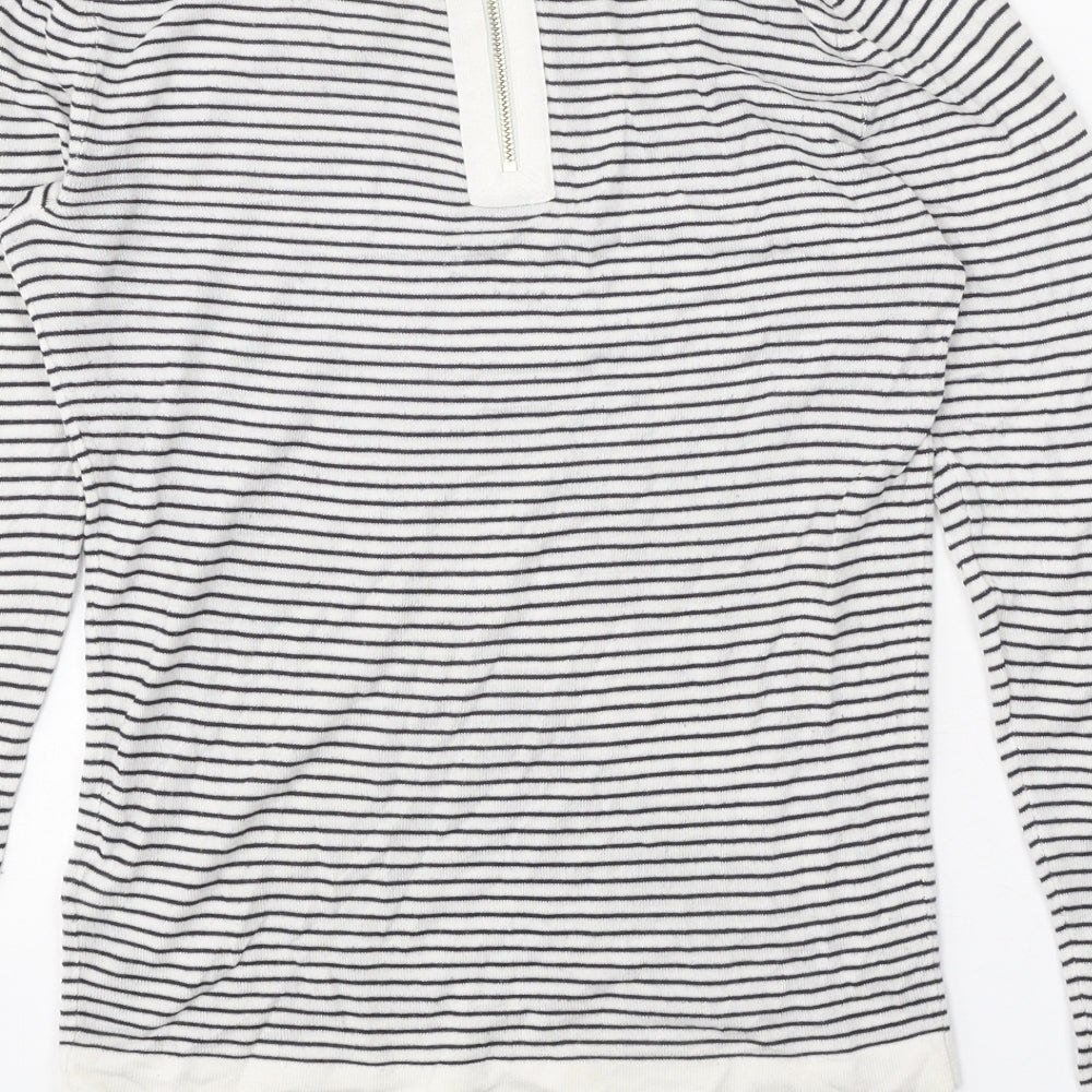 H&M Womens White Scoop Neck Striped Viscose Pullover Jumper Size S