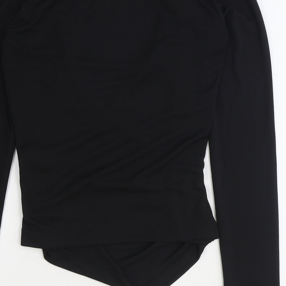 Zara Womens Black Polyester Basic Blouse Size S V-Neck - Side Ruched