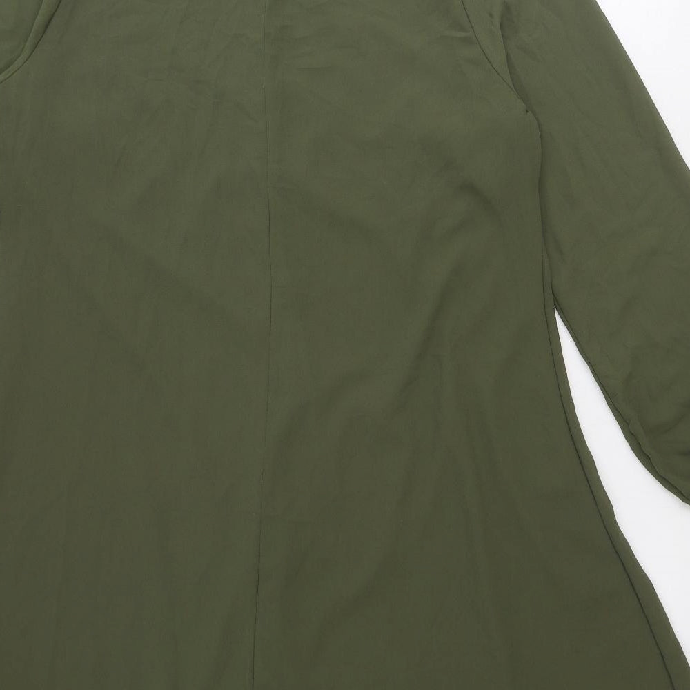 New Look Womens Green Polyester Shift Size 12 Round Neck Button