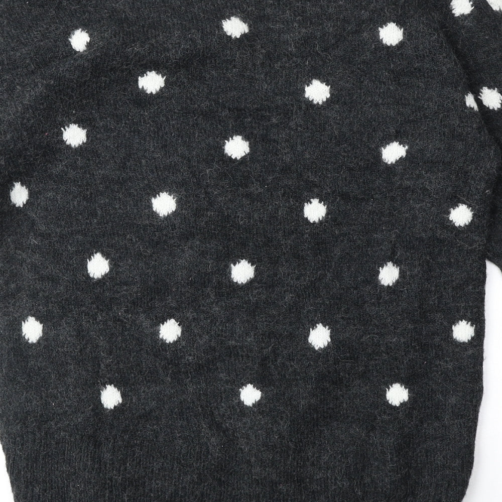 H&M Womens Grey Scoop Neck Polka Dot Acrylic Pullover Jumper Size XS