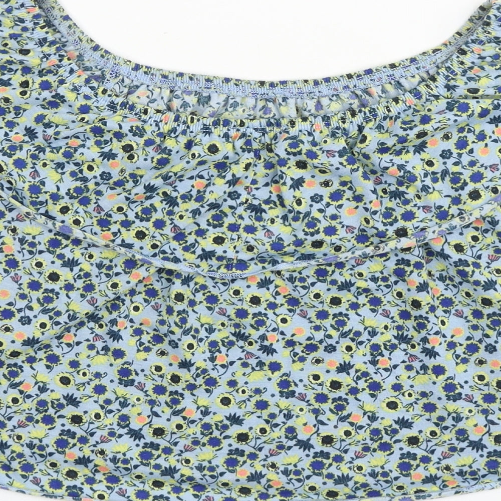 Topshop Womens Blue Floral Viscose Basic Blouse Size 6 Off the Shoulder - Bardot