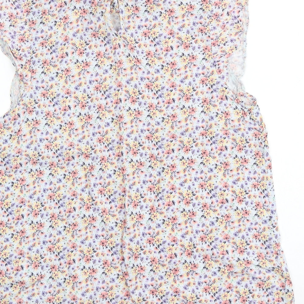 New Look Womens Multicoloured Floral Viscose Basic Blouse Size 10 Round Neck