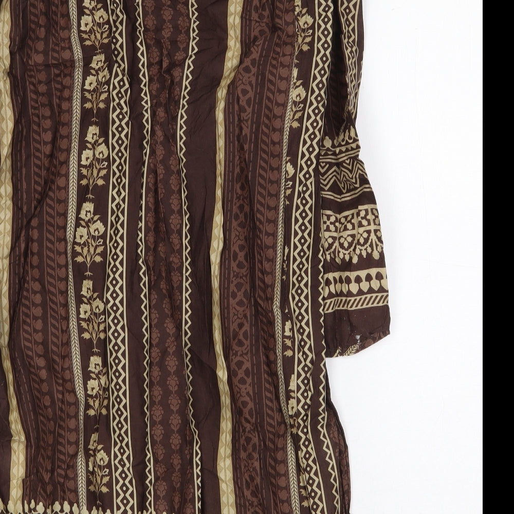 Khaadi Womens Brown Polyester Shift Size 10 V-Neck Button