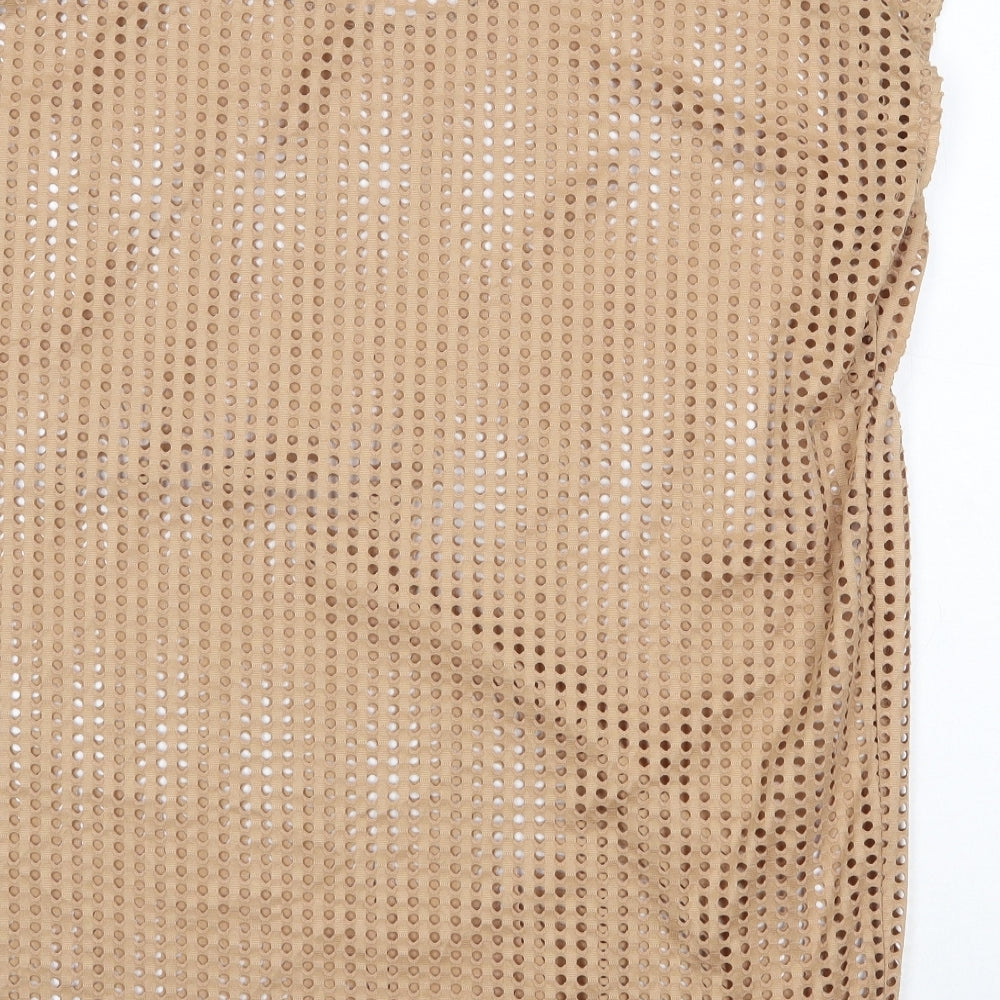 QED London Womens Beige Polyester Basic Blouse Size L Scoop Neck