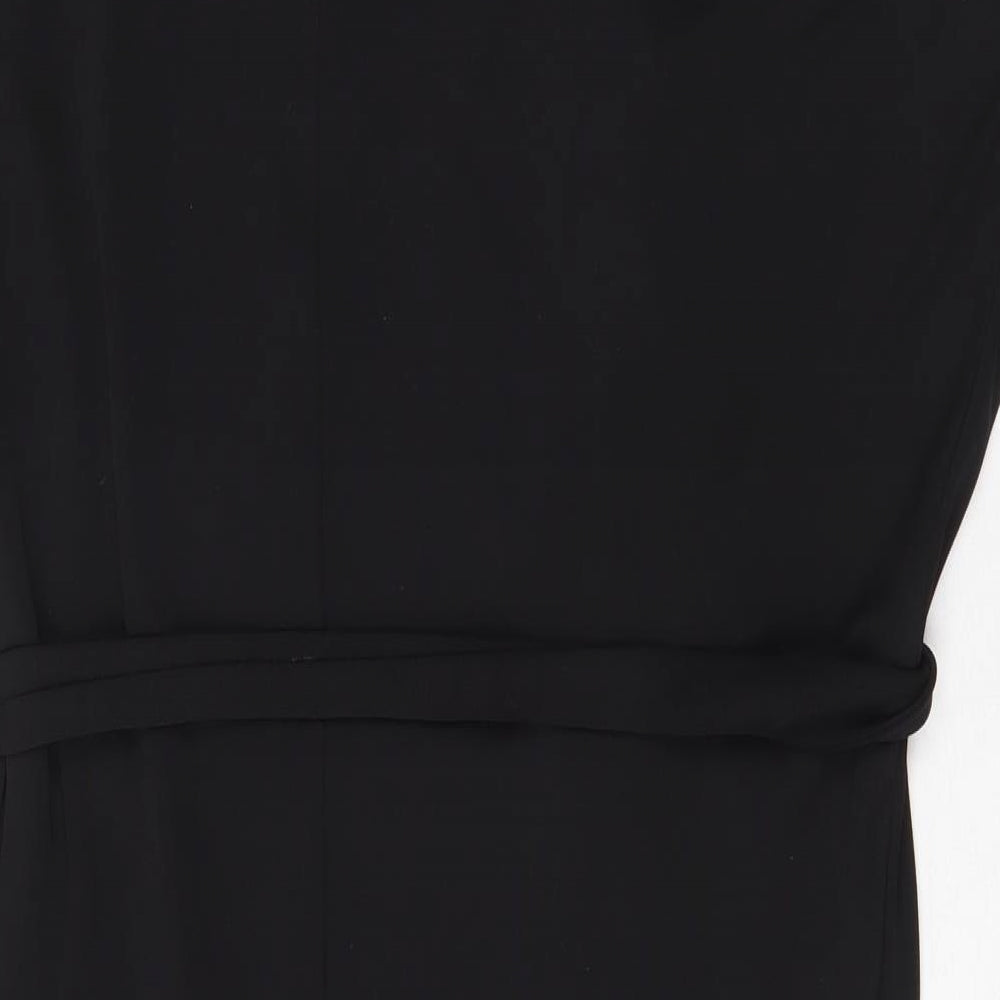Marks & Spencer Womens Black Polyester Shift Size 10 Boat Neck Tie