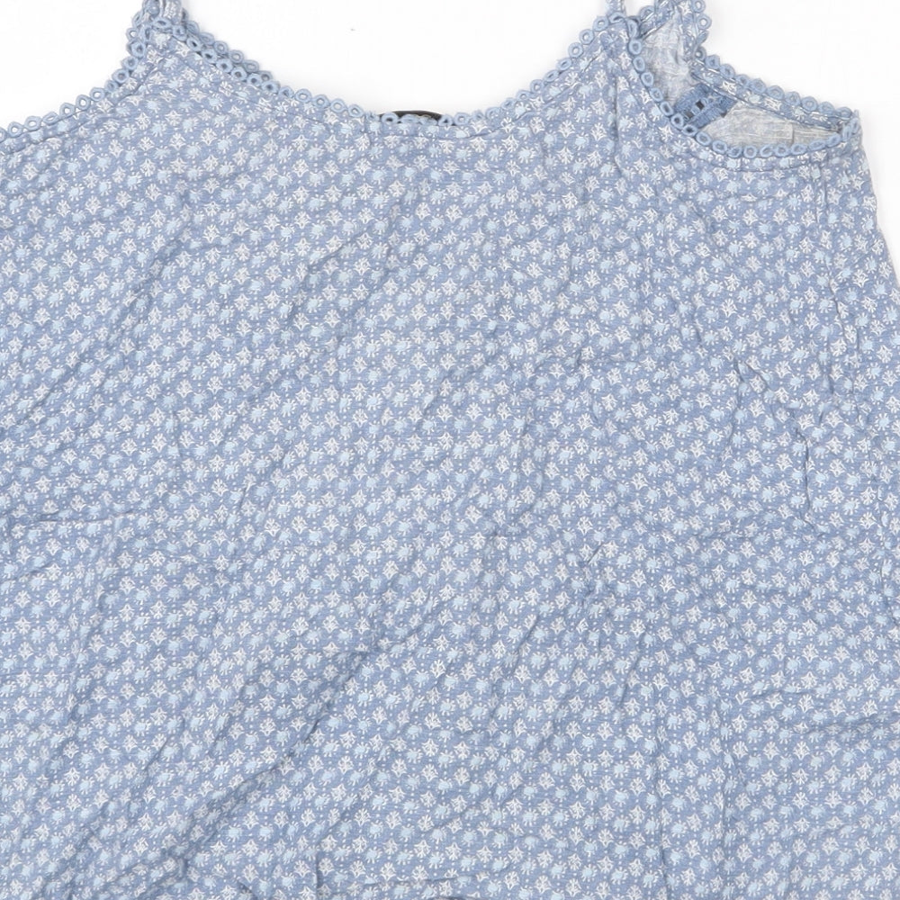 Next Womens Blue Geometric 100% Cotton Camisole Blouse Size 6 Scoop Neck