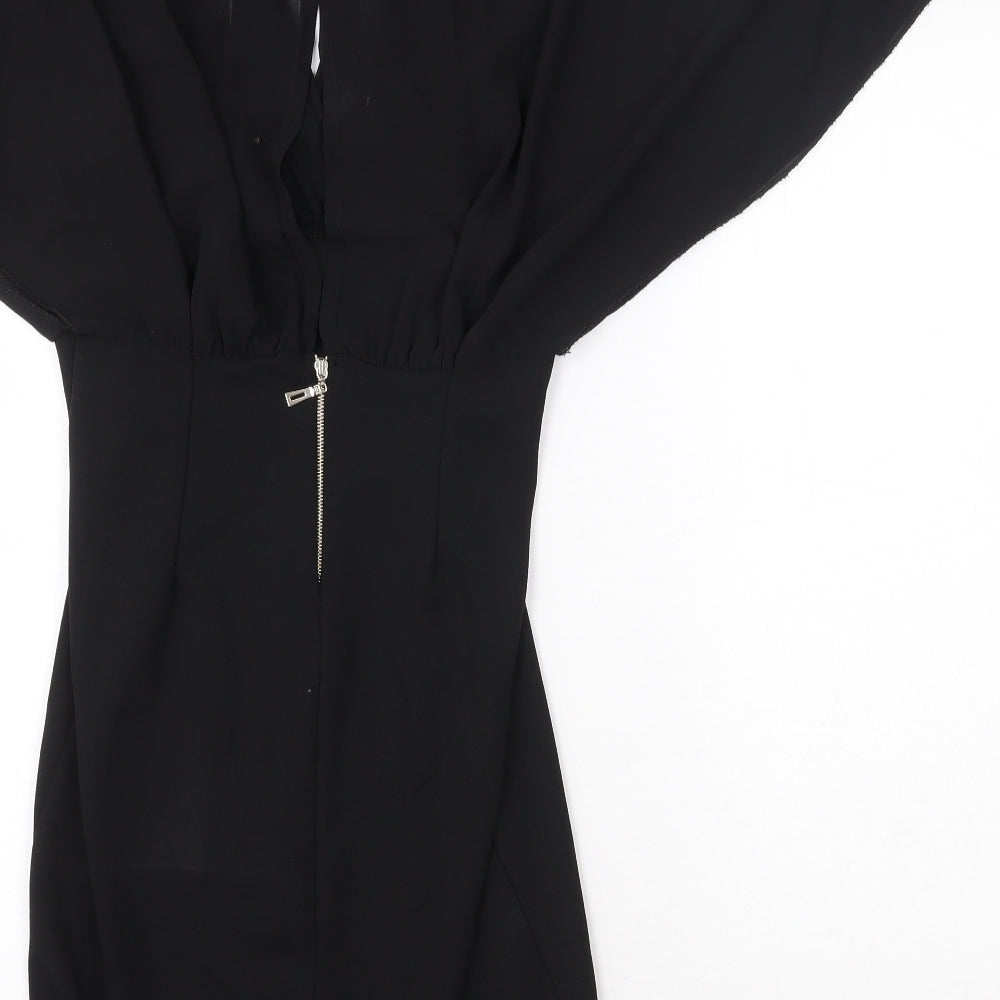 Preworn Womens Black Polyester Mini Size 8 V-Neck Button - Voluminous Sleeves