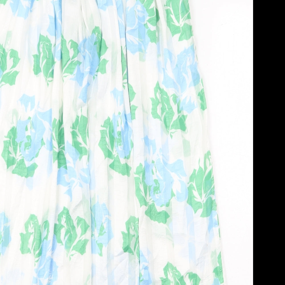Preworn Womens White Floral Polyester Peasant Skirt Size 28 in Zip