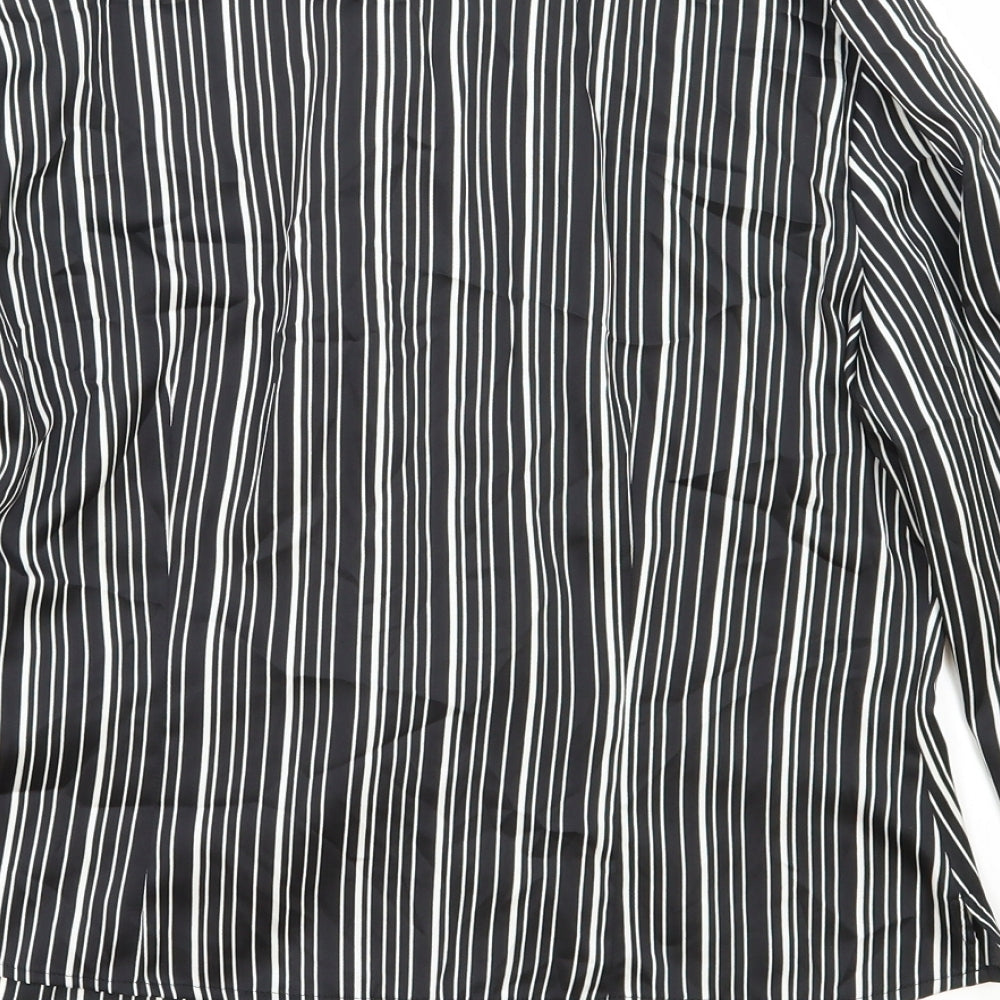 Precis Womens Black Striped Polyester Basic Blouse Size 12 Scoop Neck