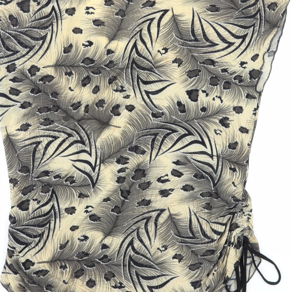 Saloos Womens Multicoloured Animal Print Polyester Basic Blouse Size M V-Neck - Leopard Print Side Tie Ruched