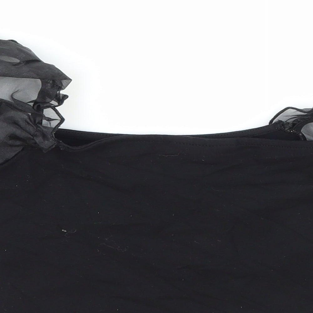 Topshop Womens Black Cotton Cropped Blouse Size 8 Square Neck - Puff Sleeve