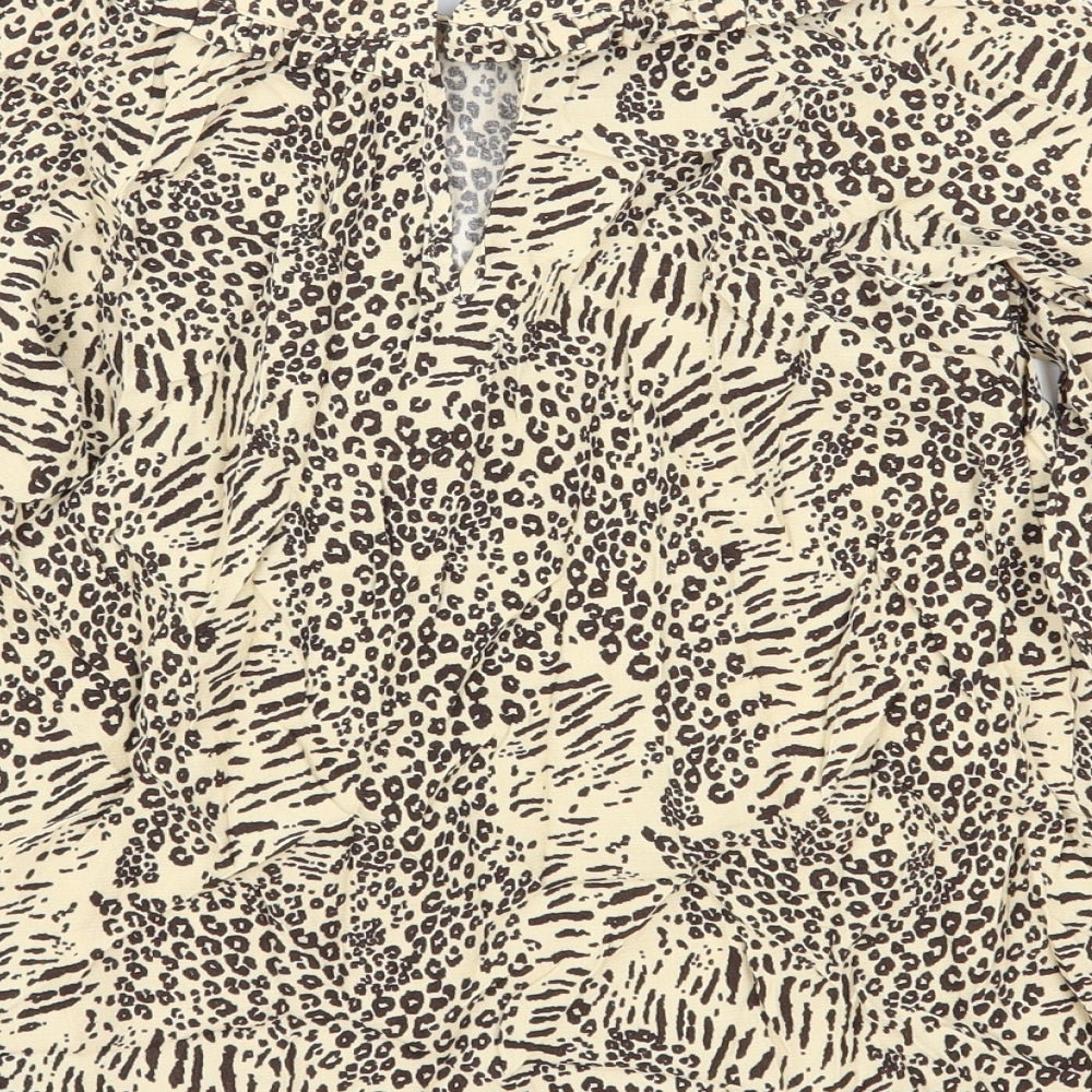 Marks & Spencer Womens Brown Animal Print Viscose Basic Blouse Size 8 Collared - Leopard Print
