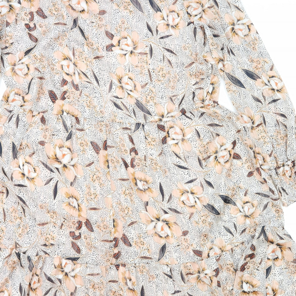 Papaya Womens Pink Floral Viscose Skater Dress Size 12 V-Neck Pullover - Tiered
