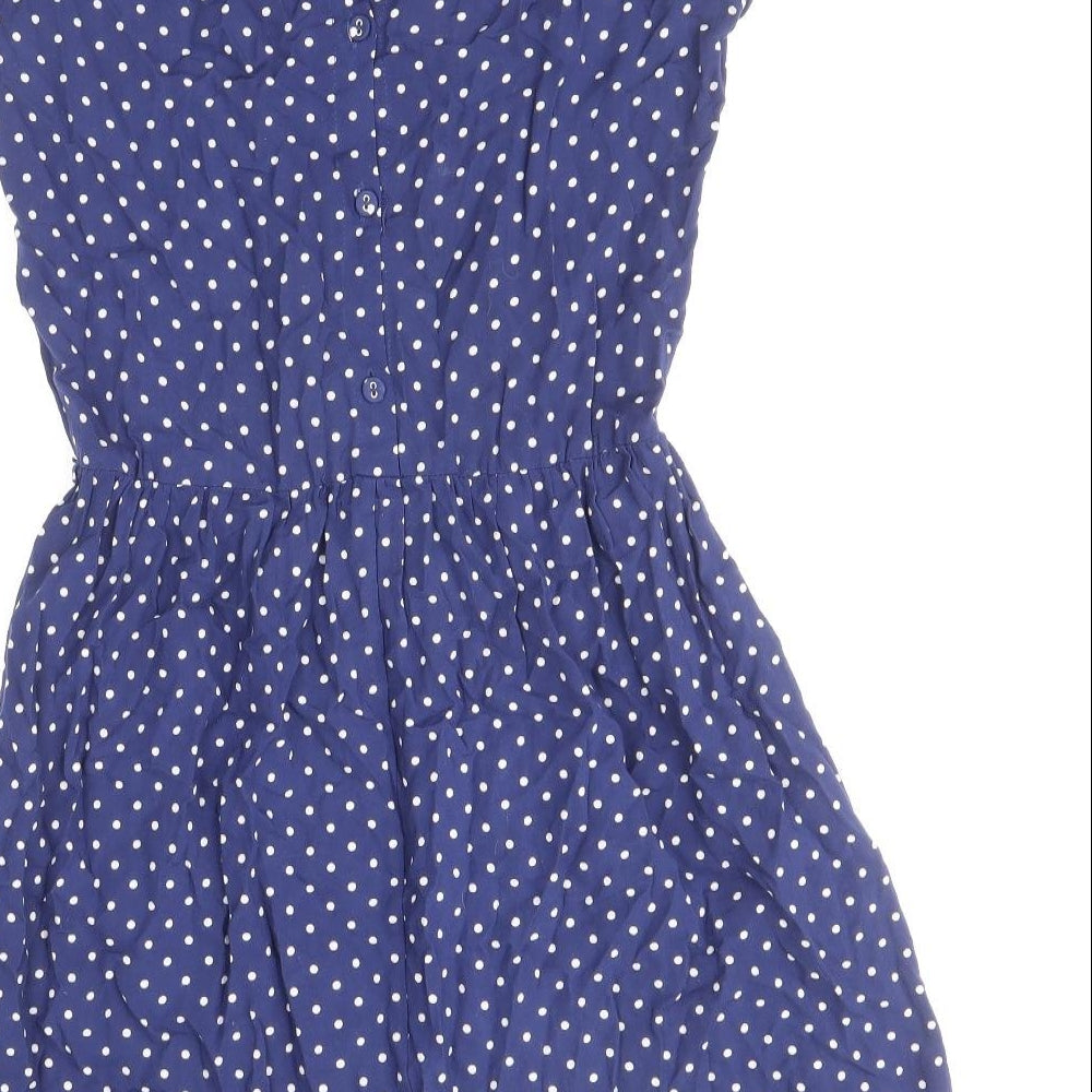 Divided by H&M Womens Blue Polka Dot Viscose A-Line Size 8 Scoop Neck Button