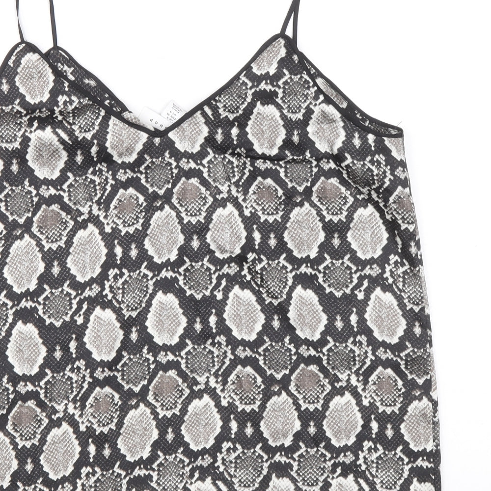Topshop Womens Grey Animal Print Polyester Camisole Tank Size 8 V-Neck - Snake Skin Print