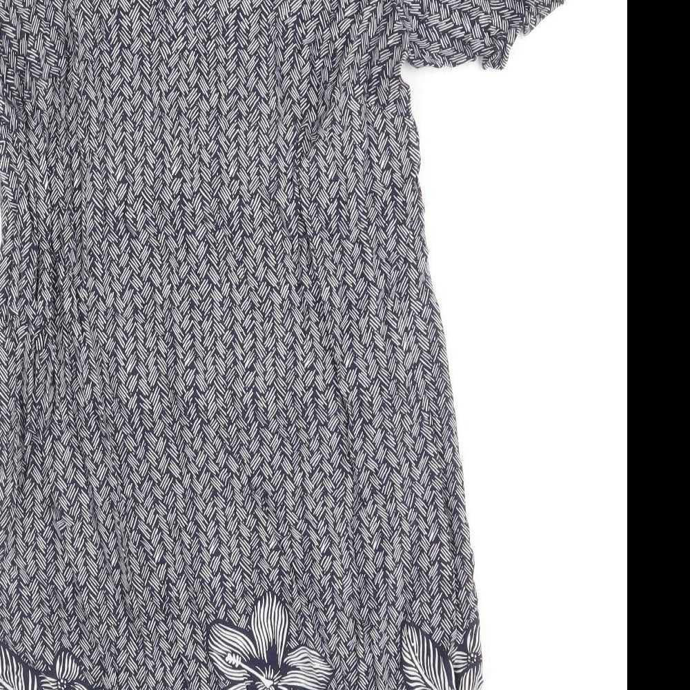 Papaya Womens Blue Floral Viscose A-Line Size 10 V-Neck Pullover