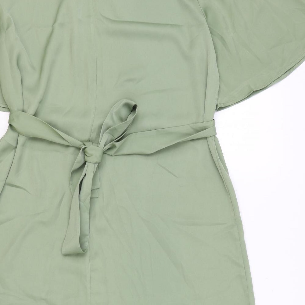 H&M Womens Green Polyester A-Line Size L Boat Neck Button