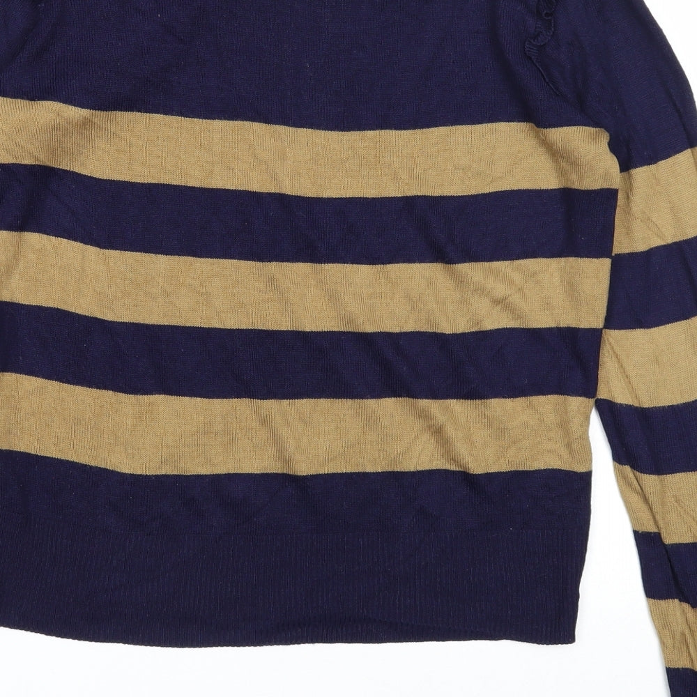 Internationale Womens Blue Round Neck Striped Cotton Pullover Jumper Size 14