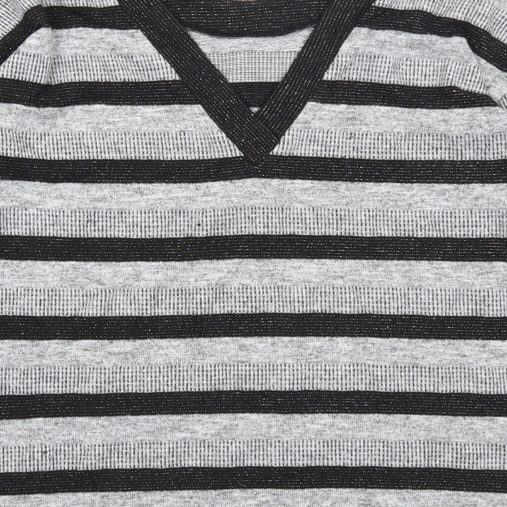NEXT Womens Grey Scoop Neck Striped Polyester Pullover Jumper Size 12