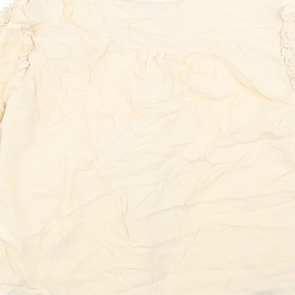 Jaune Rouge Womens Beige Viscose Basic Button-Up Size M Round Neck