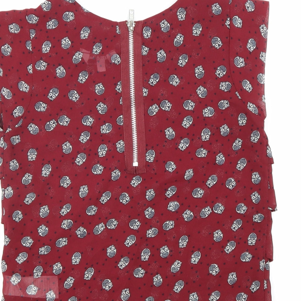 New Look Girls Red Geometric Polyester Basic Blouse Size 11 Years Round Neck Zip - Owl