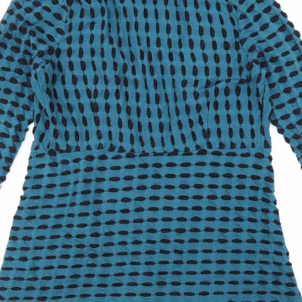 Adini Womens Blue V-Neck Geometric Cotton Cardigan Jumper Size S