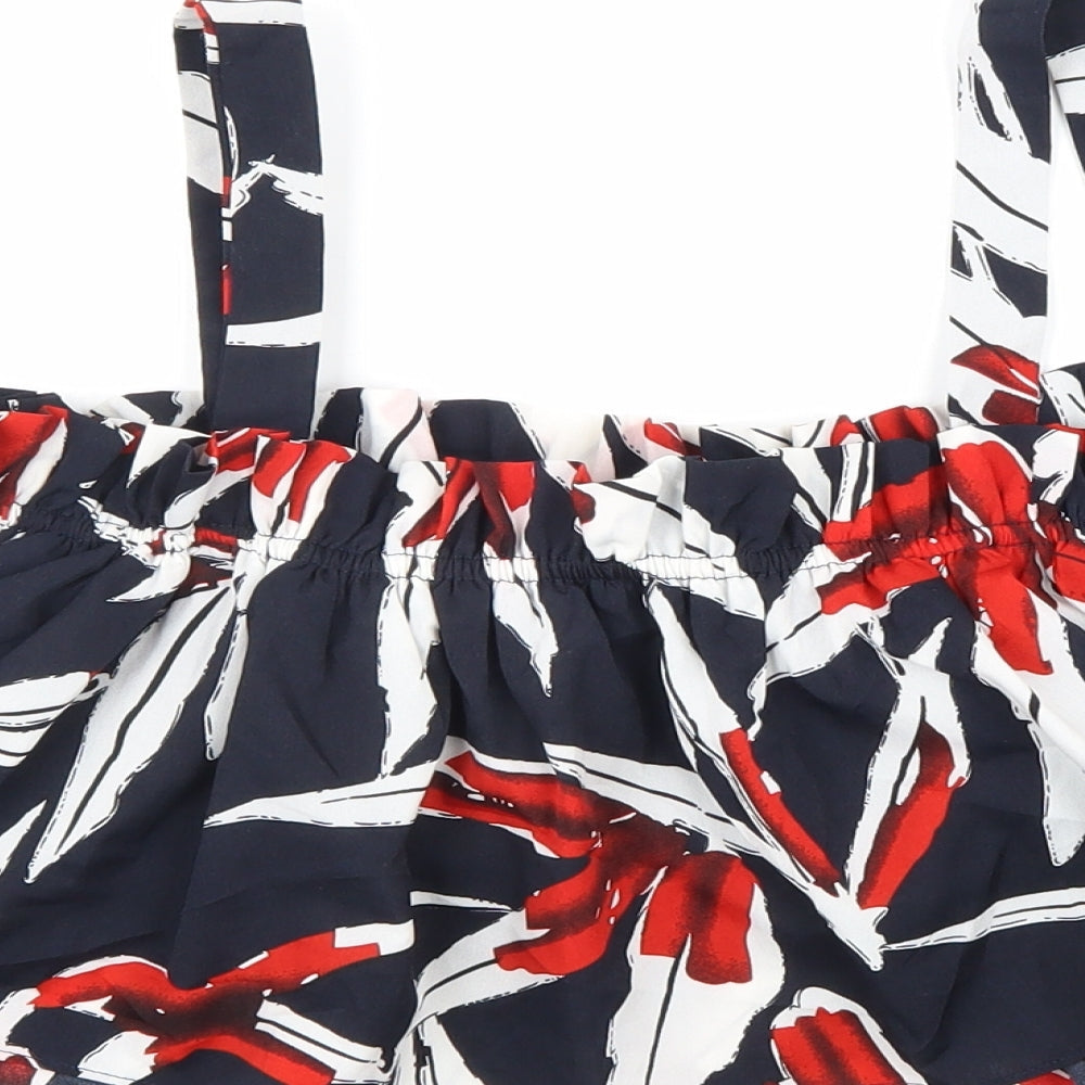 VERA & LUCY Womens Blue Floral Polyester Cropped Blouse Size L Square Neck