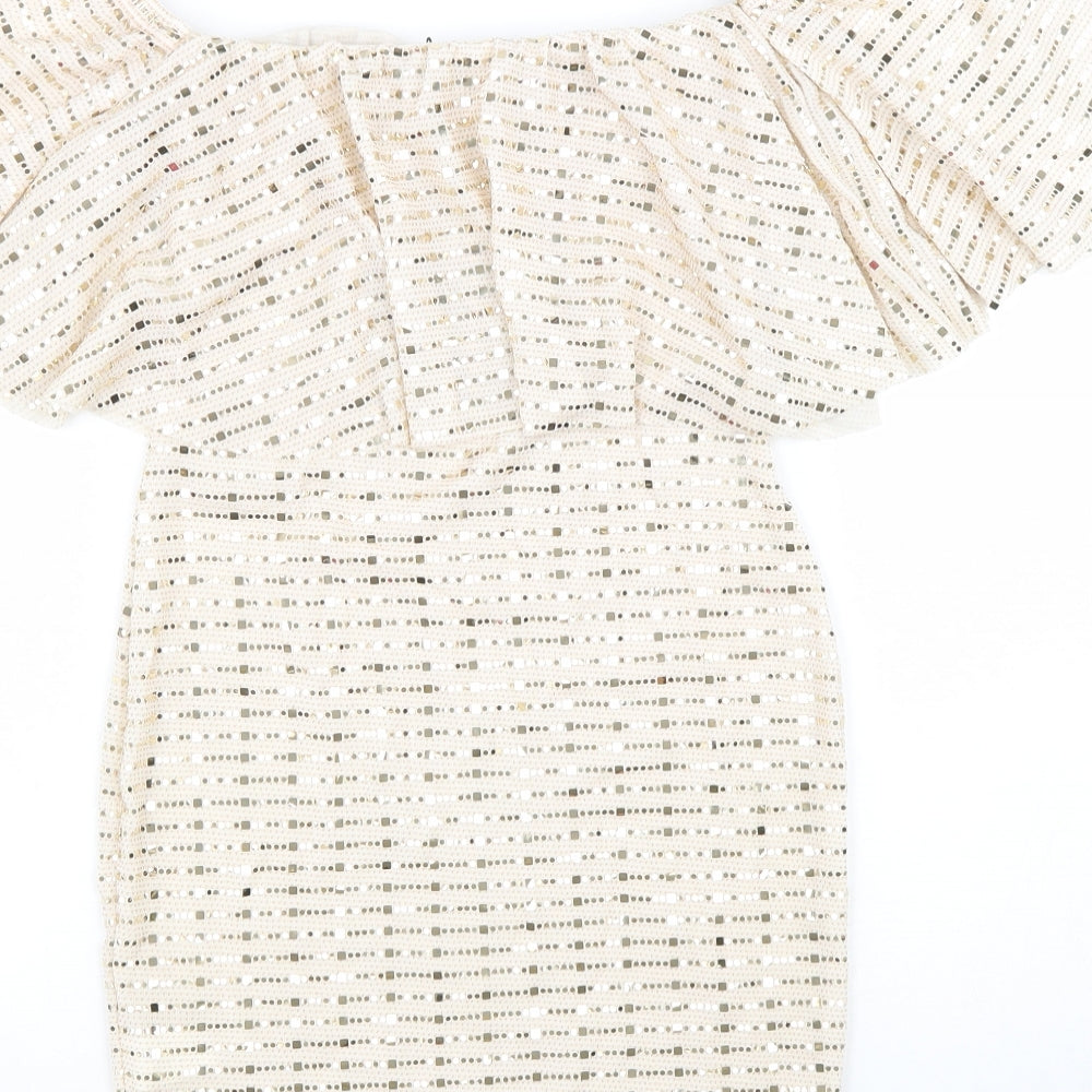 Parisian Womens Gold Polyester Mini Size 8 Off the Shoulder Pullover