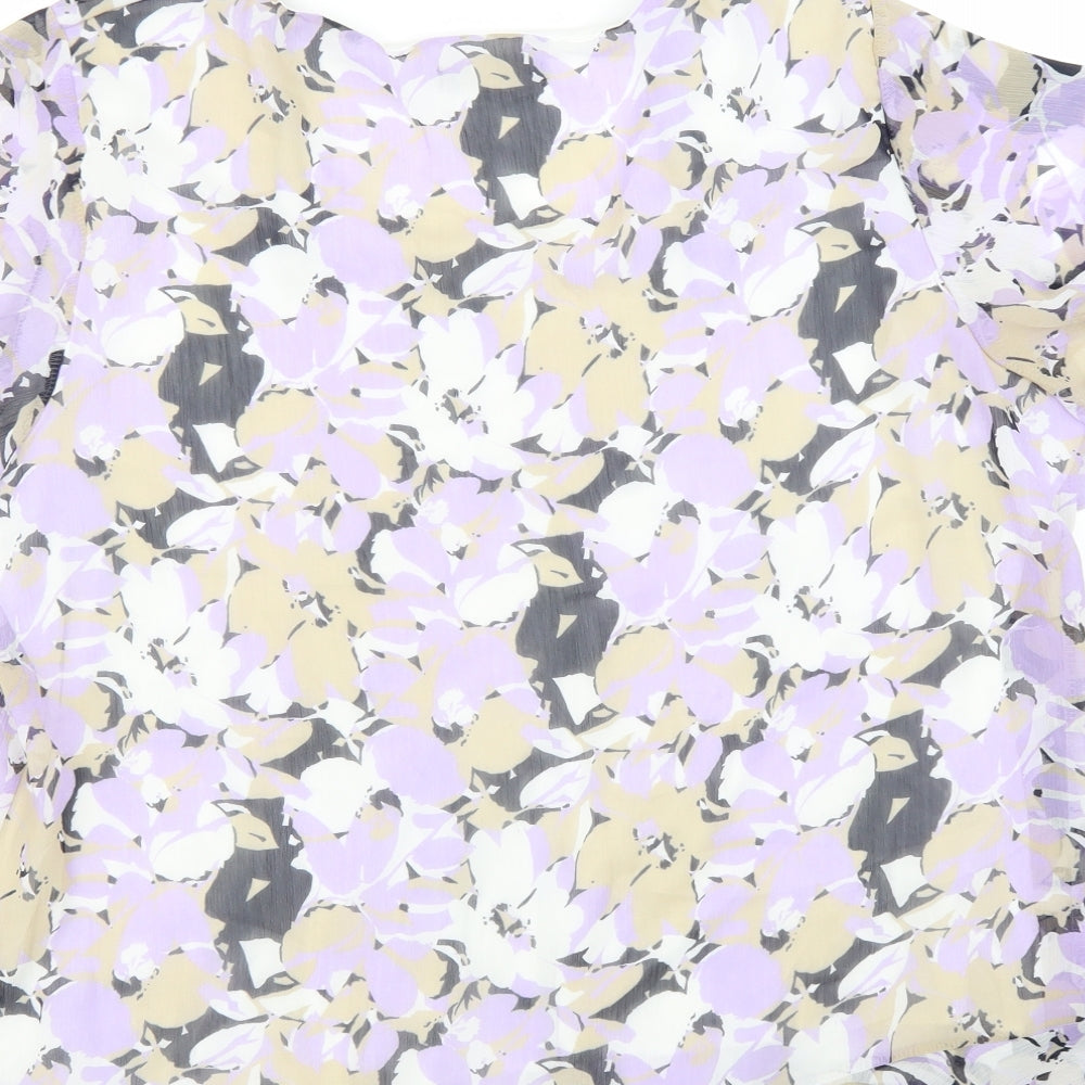 Forever Womens Purple Floral Polyester Basic T-Shirt Size XL Scoop Neck