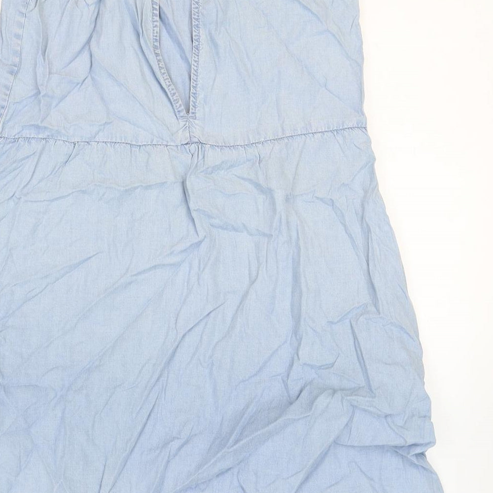Mango Womens Blue Lyocell Fit & Flare Size M Round Neck Button