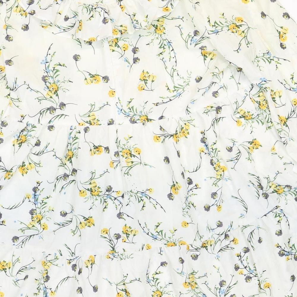 Nasty Gal Womens White Floral Polyester Trapeze & Swing Size M Round Neck Zip