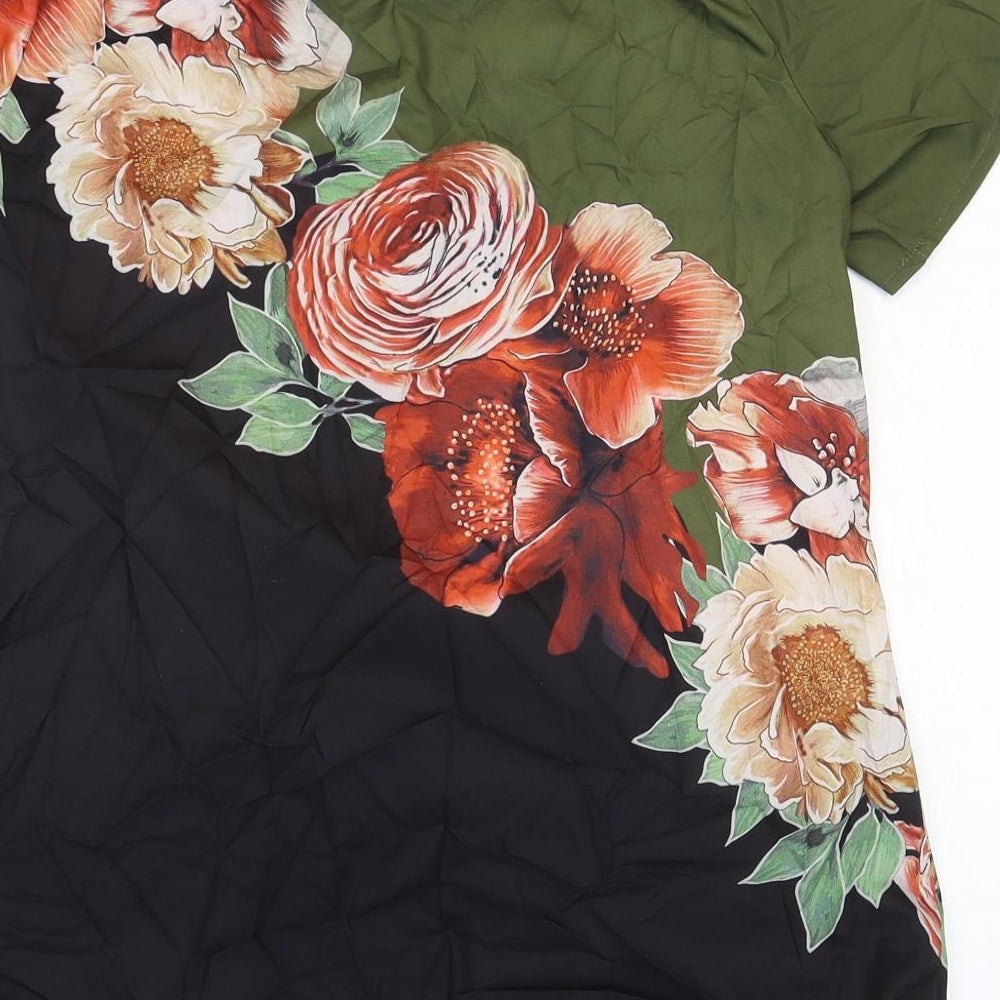Shelay Womens Multicoloured Polyester Basic T-Shirt Size S Round Neck - Flower Detail