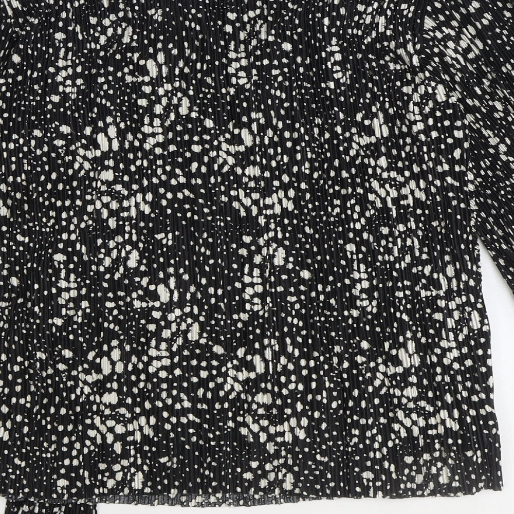 Monsoon Womens Black Geometric Polyester Wrap Blouse Size S V-Neck