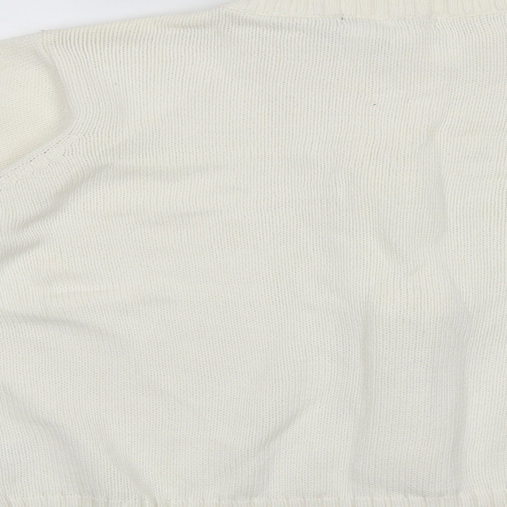ISLE Womens White Round Neck 100% Cotton Full Zip Jumper Size 18