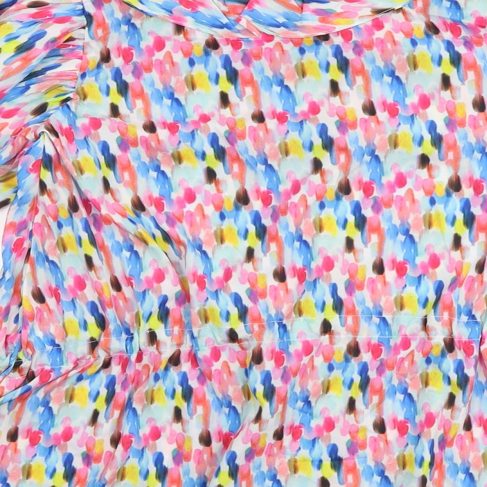 Preworn Womens Multicoloured Geometric Viscose Basic Blouse Size XS Round Neck