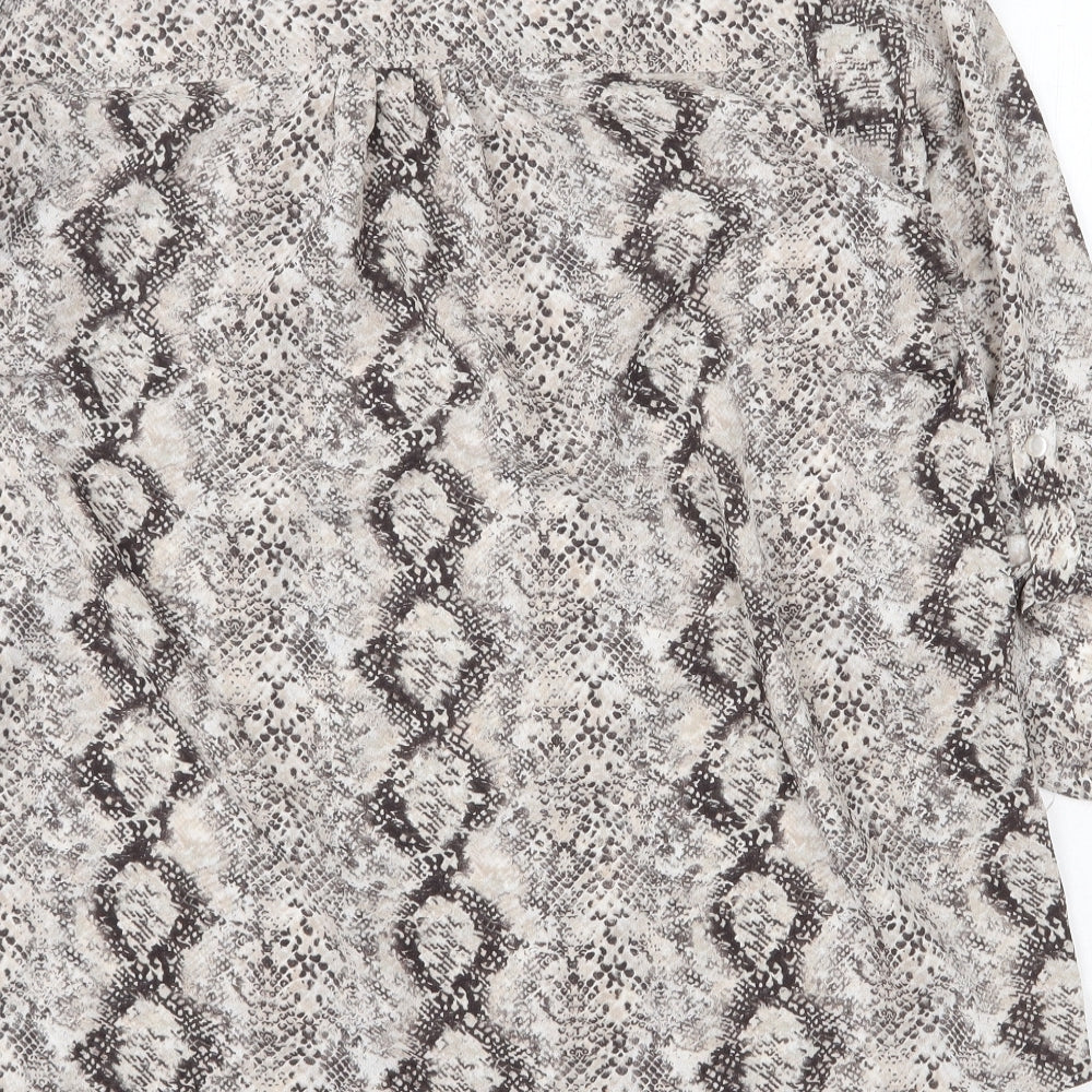 Faith and Joy Womens Beige Animal Print Polyester Basic Blouse Size L V-Neck - Snake Print