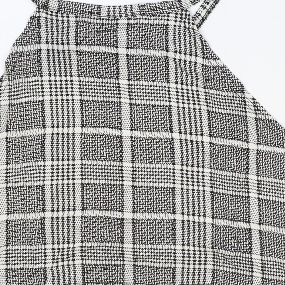 Select Womens Black Plaid Viscose Cropped Tank Size 12 Scoop Neck